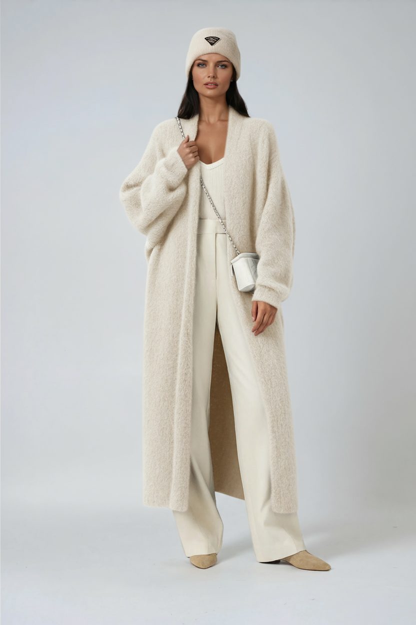 Fluffy Open-Front Longline Cardigan for Women