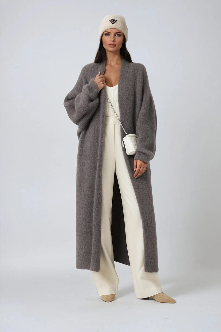 Fluffy Open-Front Longline Cardigan for Women
