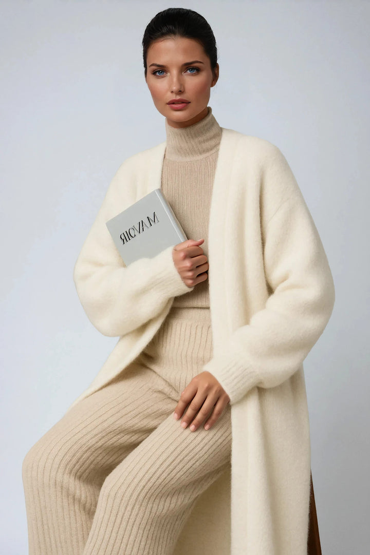 Fluffy Open-Front Longline Cardigan for Women