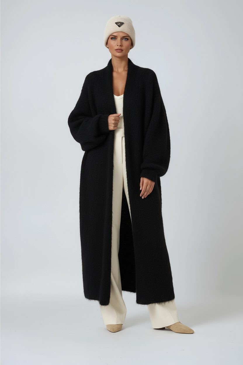 Fluffy Open-Front Longline Cardigan for Women