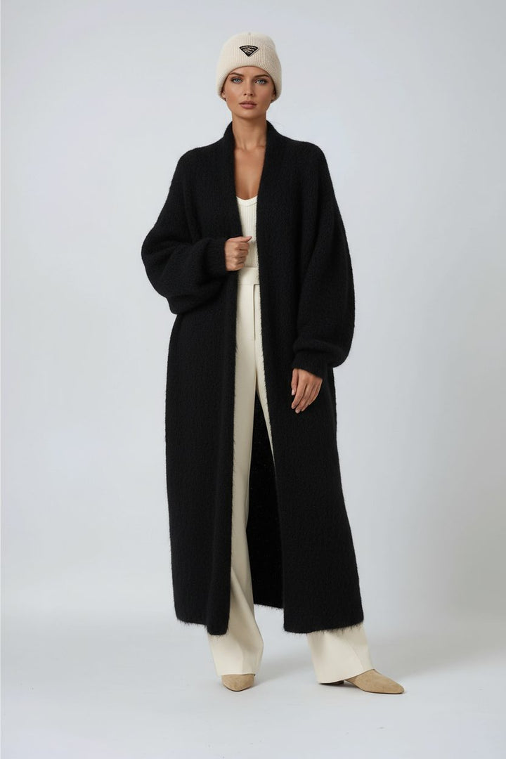 Fluffy Open-Front Longline Cardigan for Women