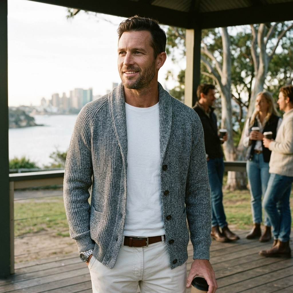 Men's Cotton Blend Shawl Collar Cardigan