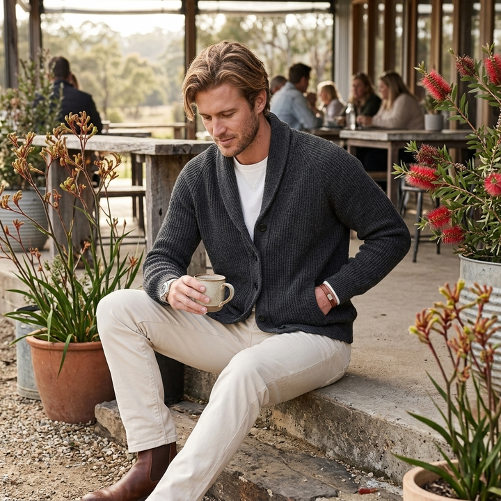 Men's Cotton Blend Shawl Collar Cardigan