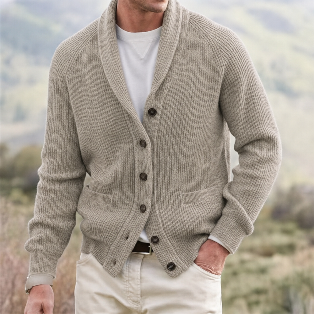 Men's Cotton Blend Shawl Collar Cardigan