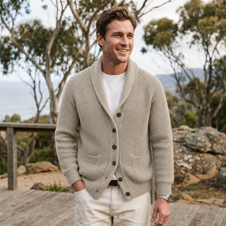 Men's Cotton Blend Shawl Collar Cardigan