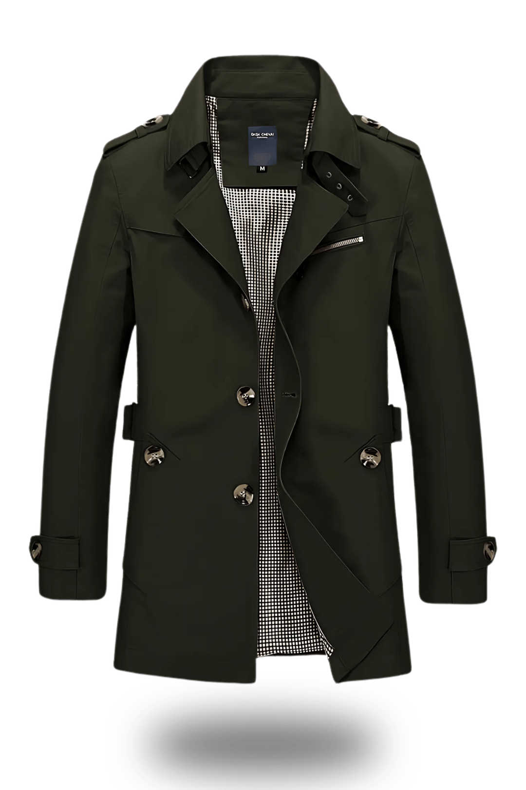 Men's Trench Coat with Turned-Down Collar