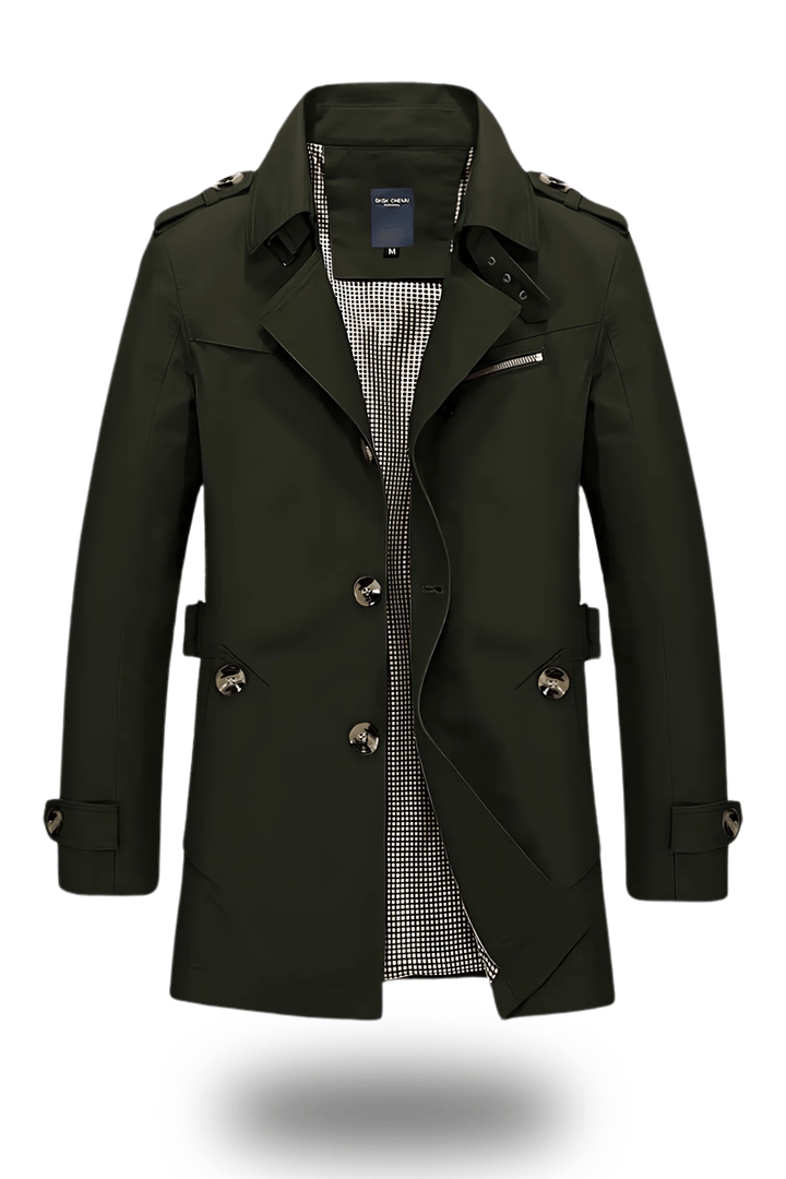 Men's Trench Coat with Turned-Down Collar