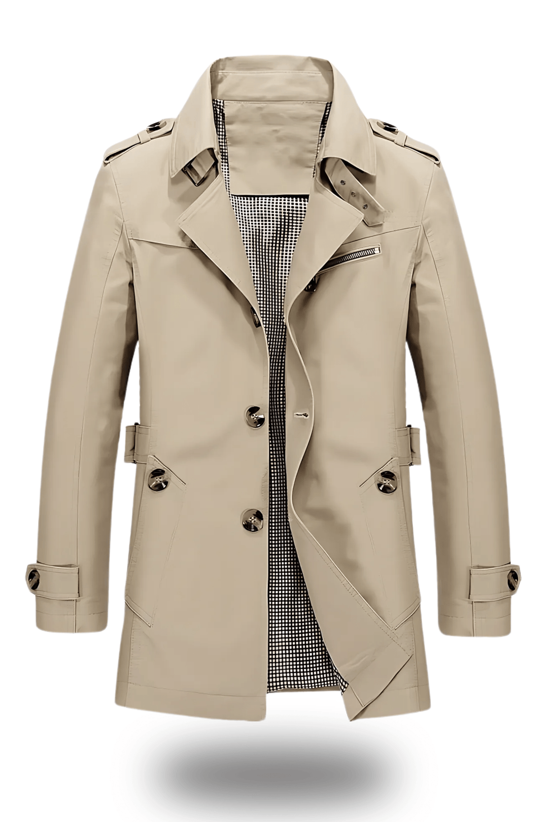 Men's Trench Coat with Turned-Down Collar