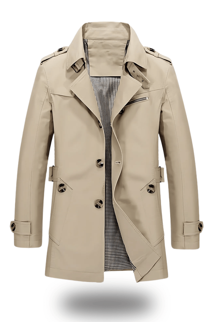 Men's Trench Coat with Turned-Down Collar