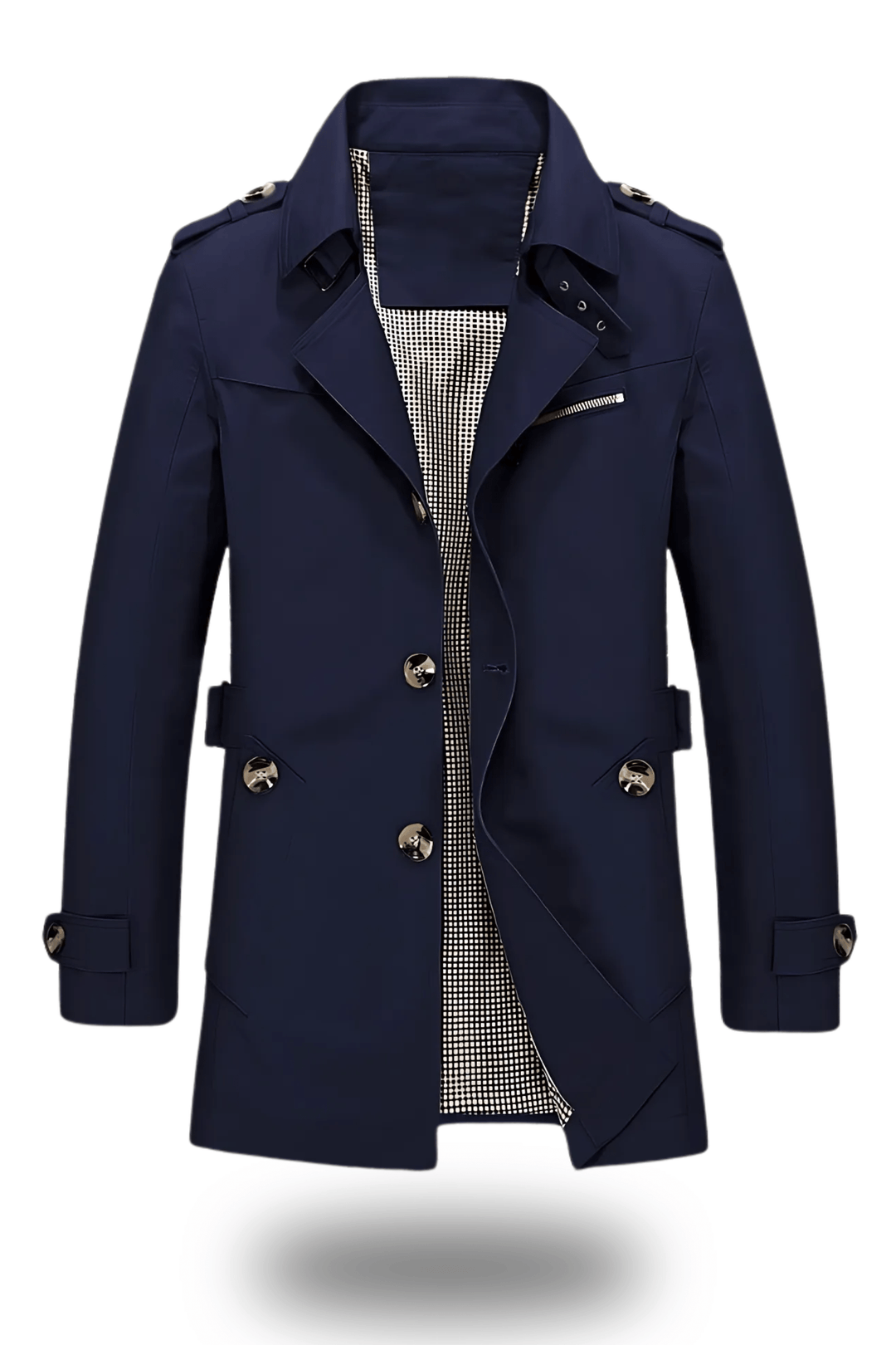 Men's Trench Coat with Turned-Down Collar