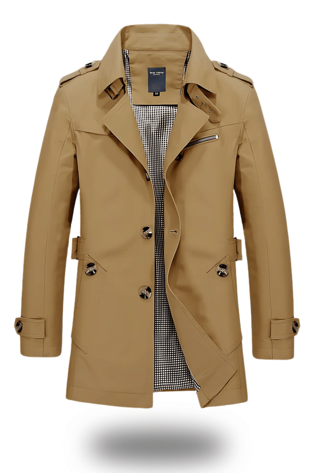 Men's Trench Coat with Turned-Down Collar