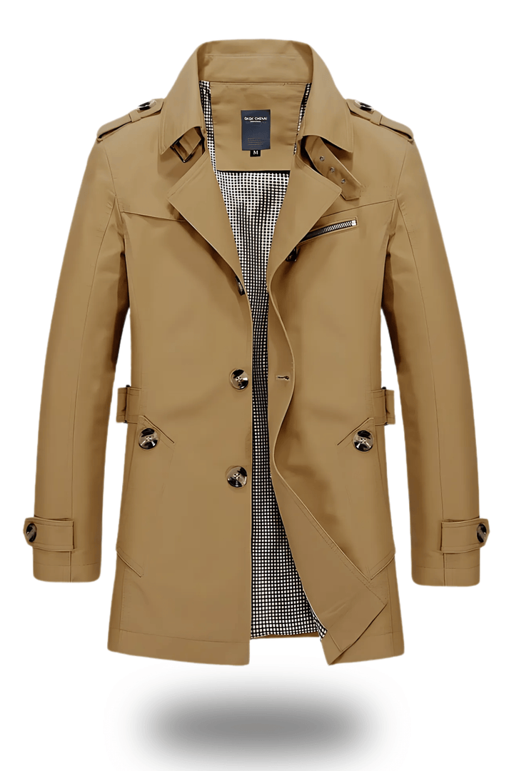 Men's Trench Coat with Turned-Down Collar