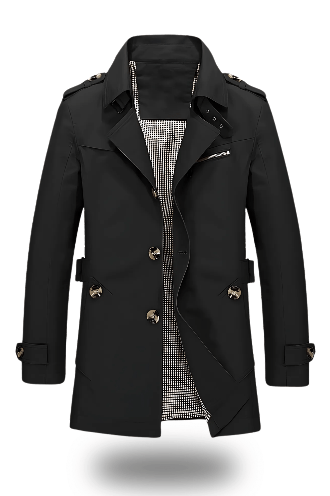 Men's Trench Coat with Turned-Down Collar