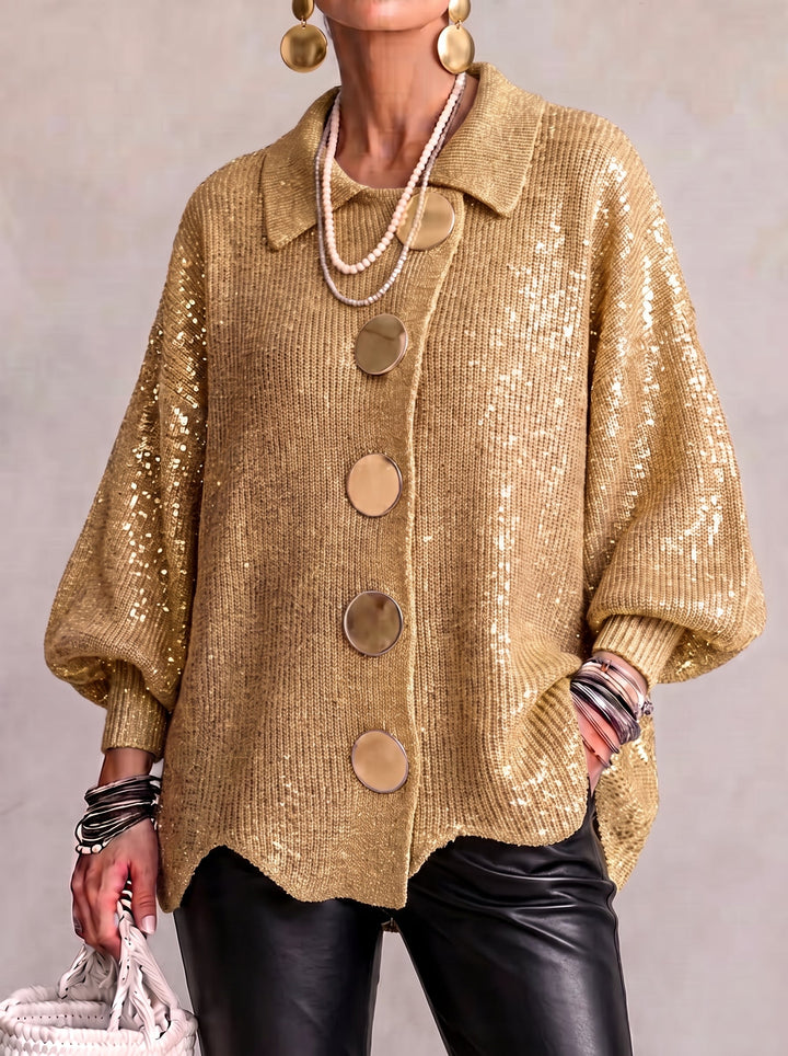 Women's Oversized Collared Cardigan with Metal Buttons
