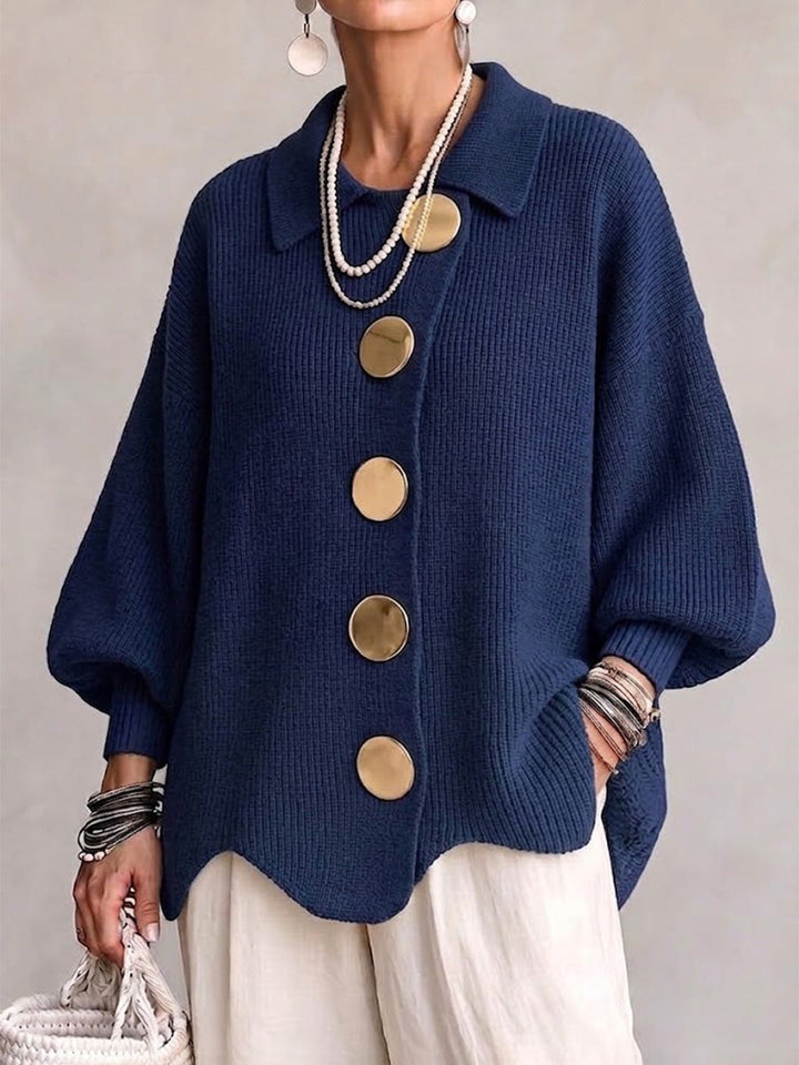 Women's Oversized Collared Cardigan with Metal Buttons