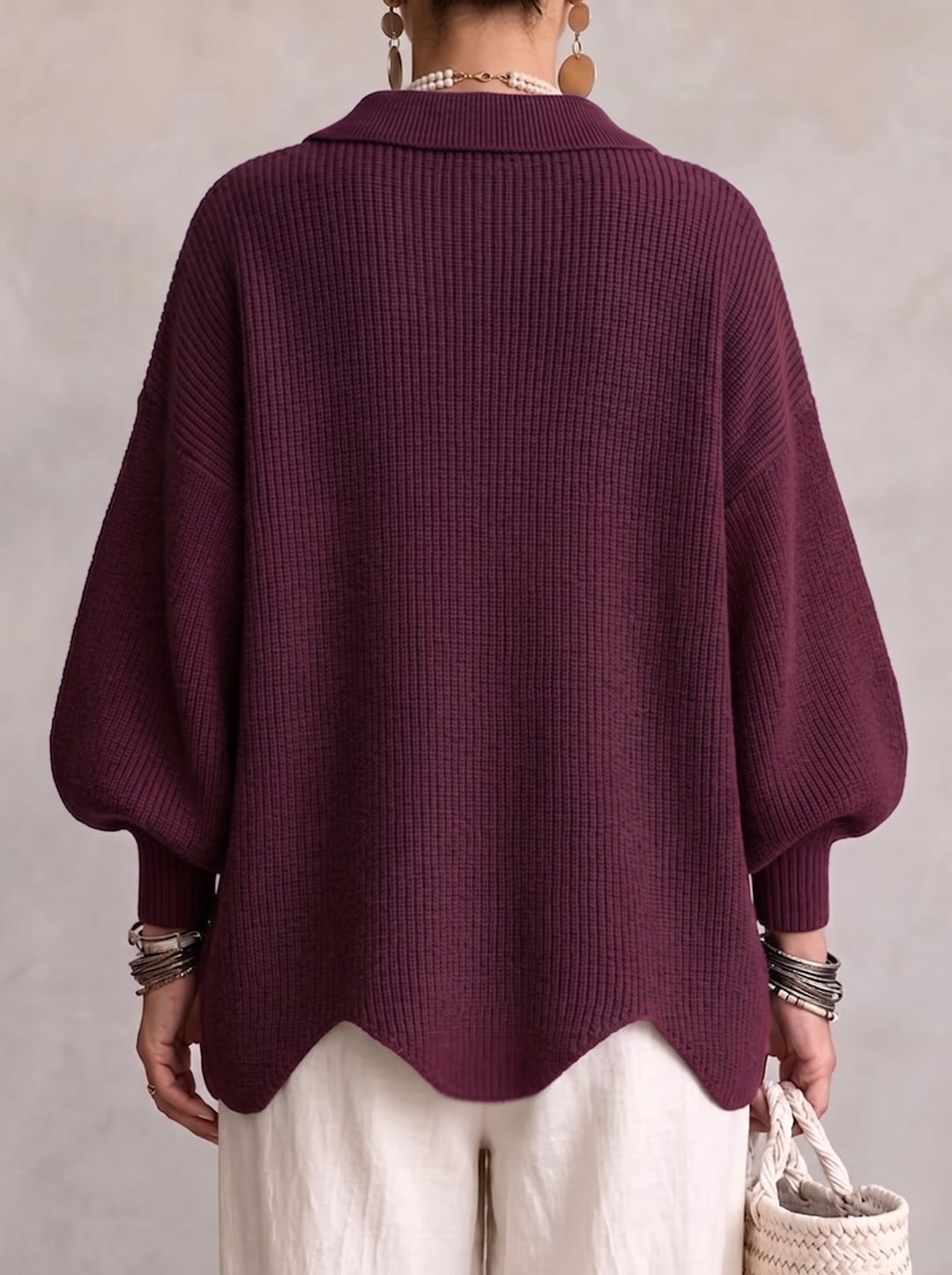 Women's Oversized Collared Cardigan with Metal Buttons