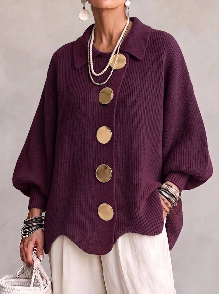 Women's Oversized Collared Cardigan with Metal Buttons