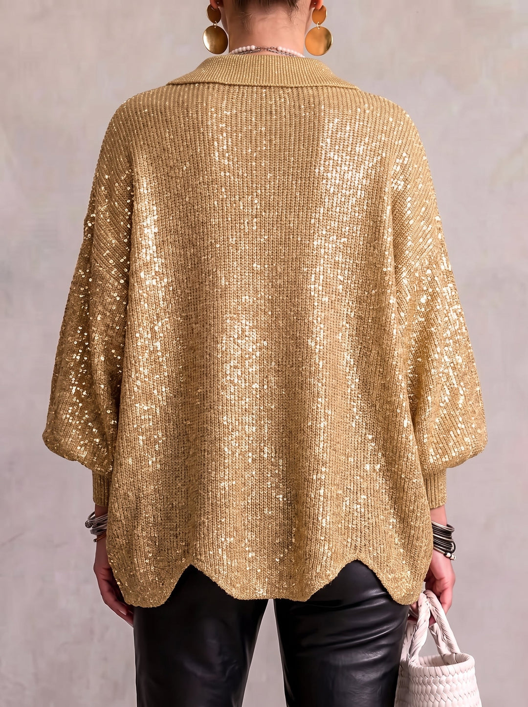 Women's Oversized Collared Cardigan with Metal Buttons