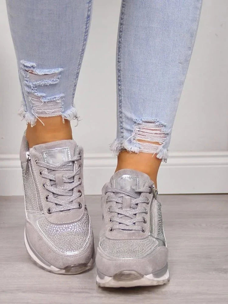 Women's Orthopaedic Comfort Trainers – Lace-Up Side Zip Sneakers