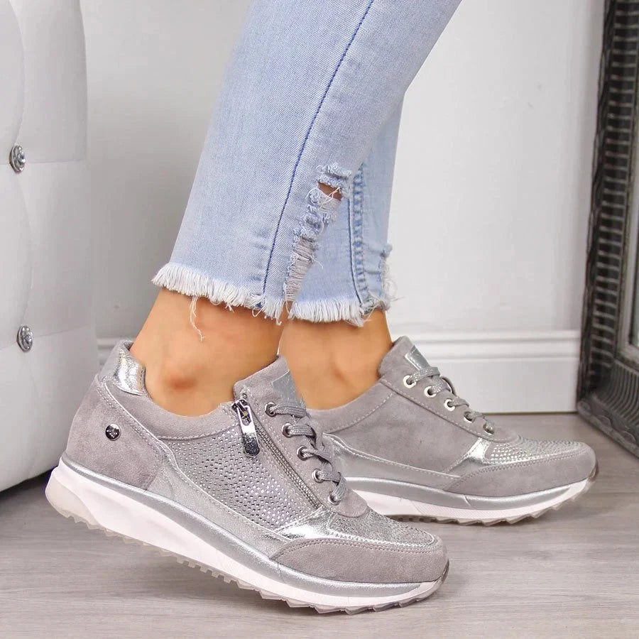 Women's Orthopaedic Comfort Trainers – Lace-Up Side Zip Sneakers