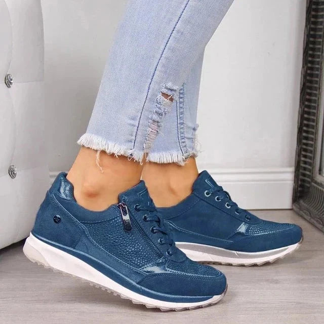 Women's Orthopaedic Comfort Trainers – Lace-Up Side Zip Sneakers