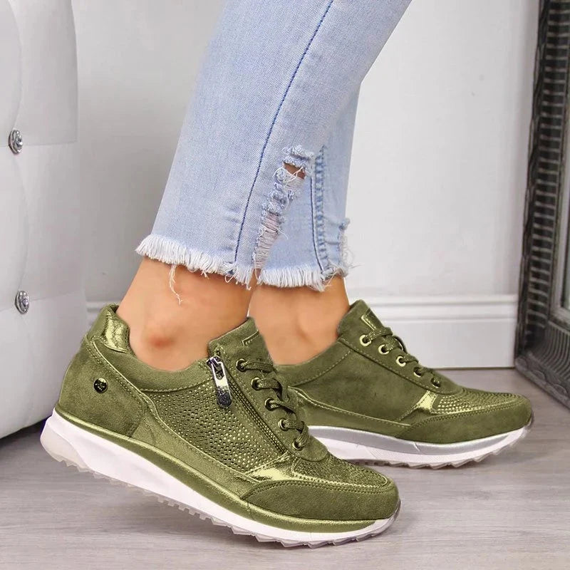 Women's Orthopaedic Comfort Trainers – Lace-Up Side Zip Sneakers