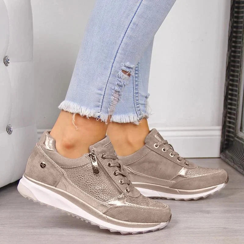 Women's Orthopaedic Comfort Trainers – Lace-Up Side Zip Sneakers