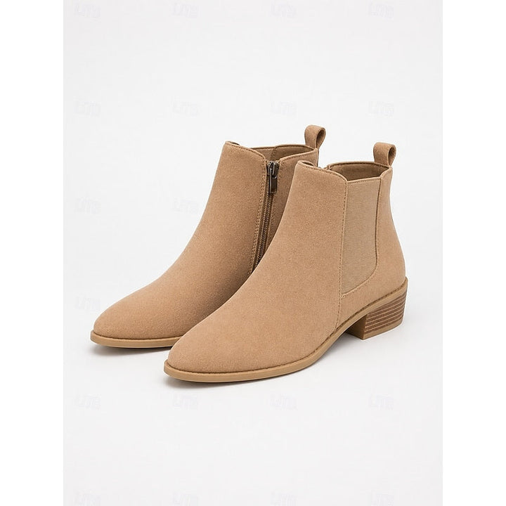 Women's Pointed Toe Chelsea Ankle Boots Low Block Heel