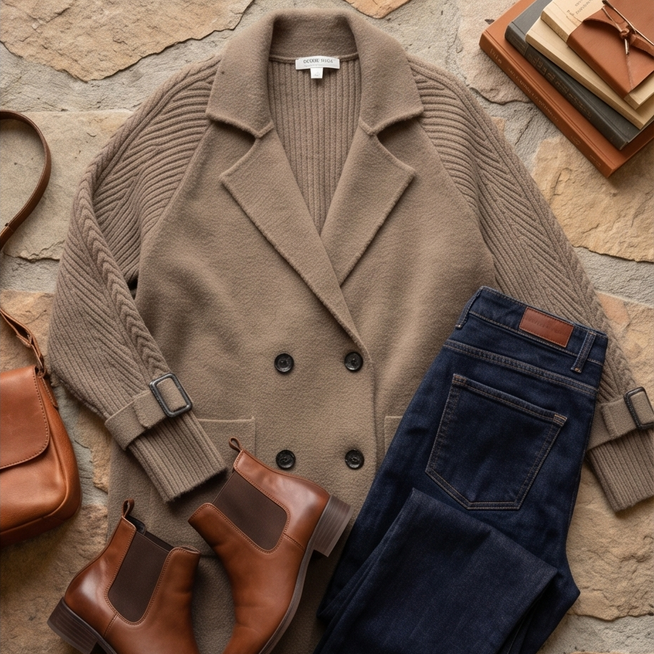 Women's Double-Breasted Knit Sleeve Coat