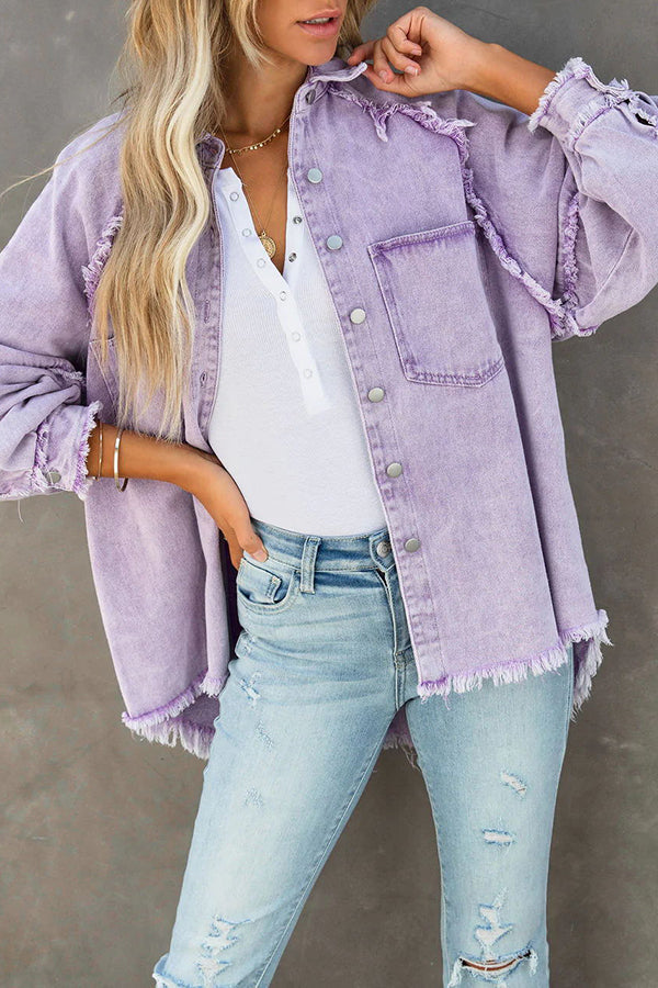 Oversized Denim Jacket with Fringe Detail