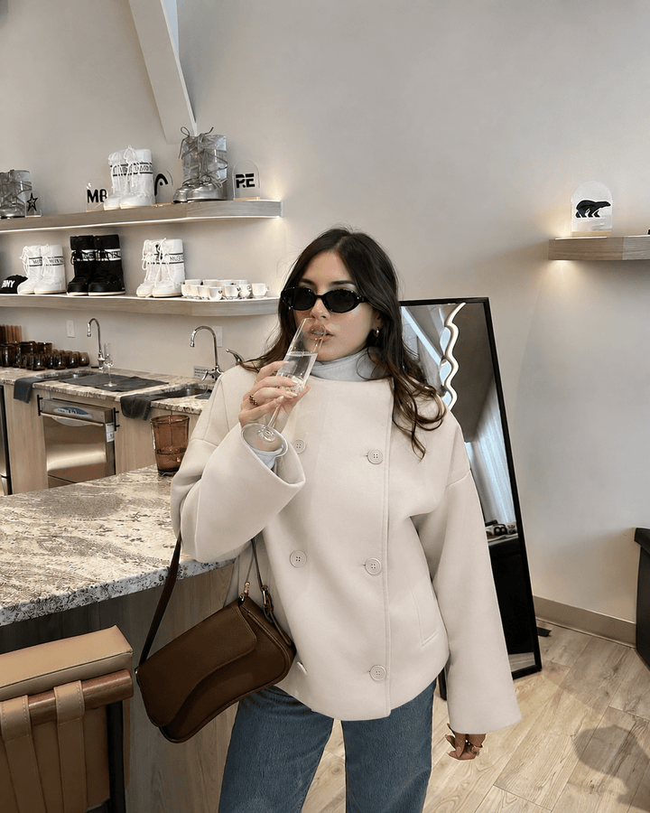 Women's Wool-Effect Double-Breasted Stand Collar Jacket