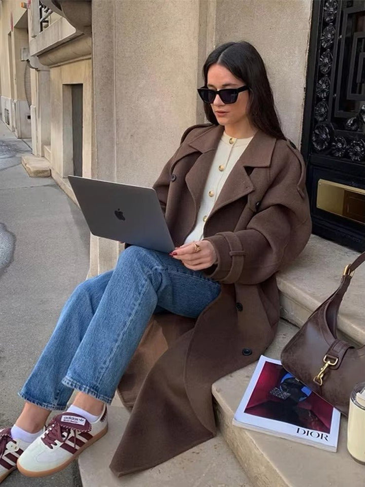 Women's Wool-Effect Double-Breasted Trench Coat