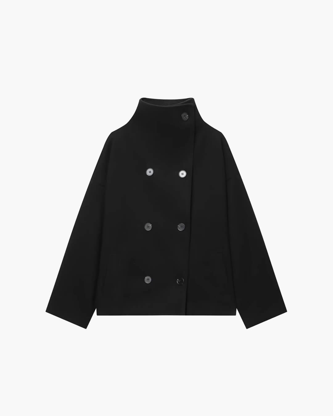 Women's Wool-Effect Double-Breasted Stand Collar Jacket