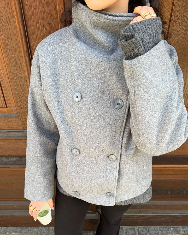 Women's Wool-Effect Double-Breasted Stand Collar Jacket