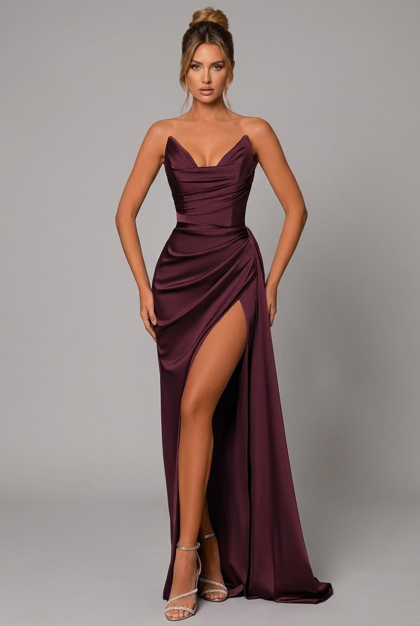 Women's Satin Maxi Dress with Sweetheart Neckline