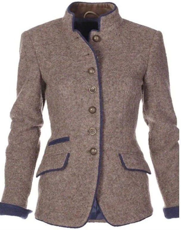 Women's Vintage Button-Front Jacket with Contrast Trim