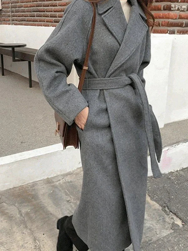 Women's Long Wool-Effect Wrap Coat
