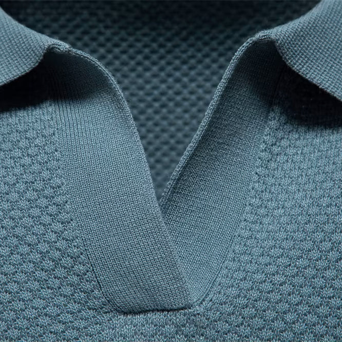 Open-Collar Pointelle Knit Polo