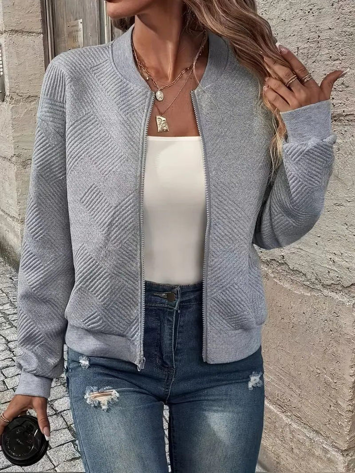 Textured Knit Zip-Up Bomber Jacket for Women