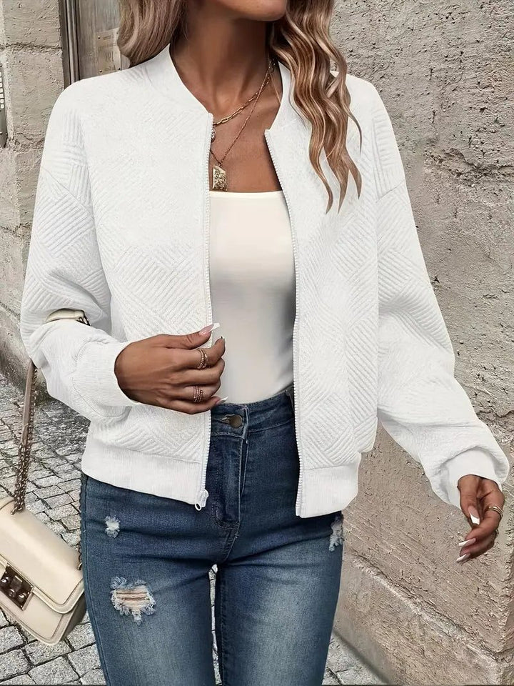Textured Knit Zip-Up Bomber Jacket for Women