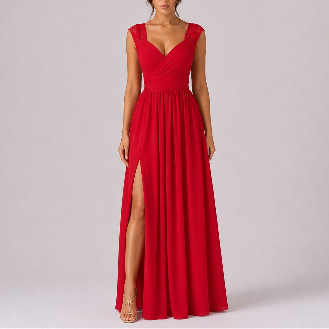 Lace Shoulder Wedding Guest Maxi Dress