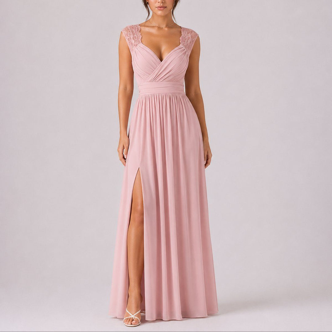 Lace Shoulder Wedding Guest Maxi Dress