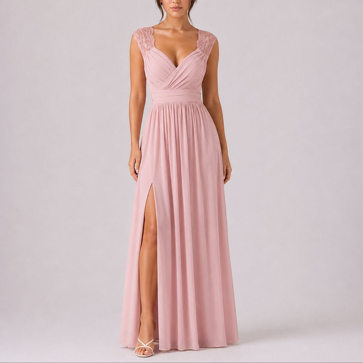 Lace Shoulder Wedding Guest Maxi Dress