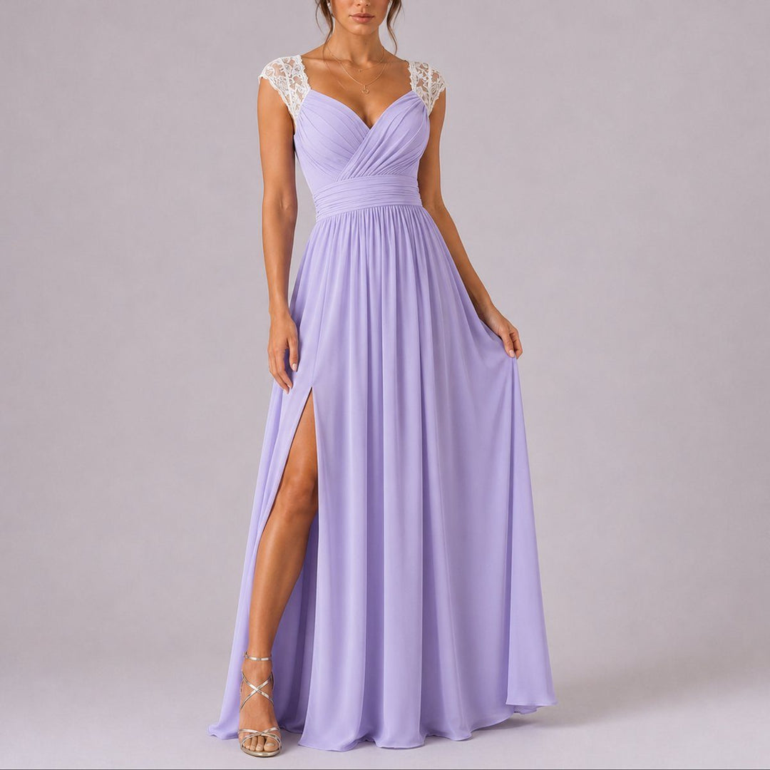 Lace Shoulder Wedding Guest Maxi Dress