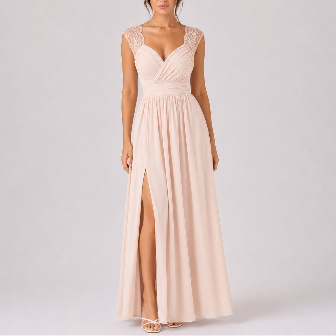 Lace Shoulder Wedding Guest Maxi Dress