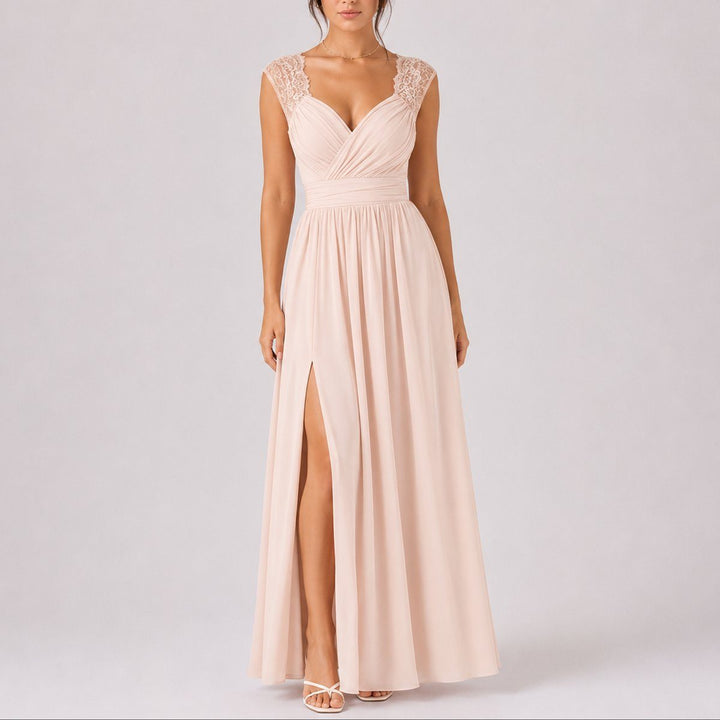 Lace Shoulder Wedding Guest Maxi Dress