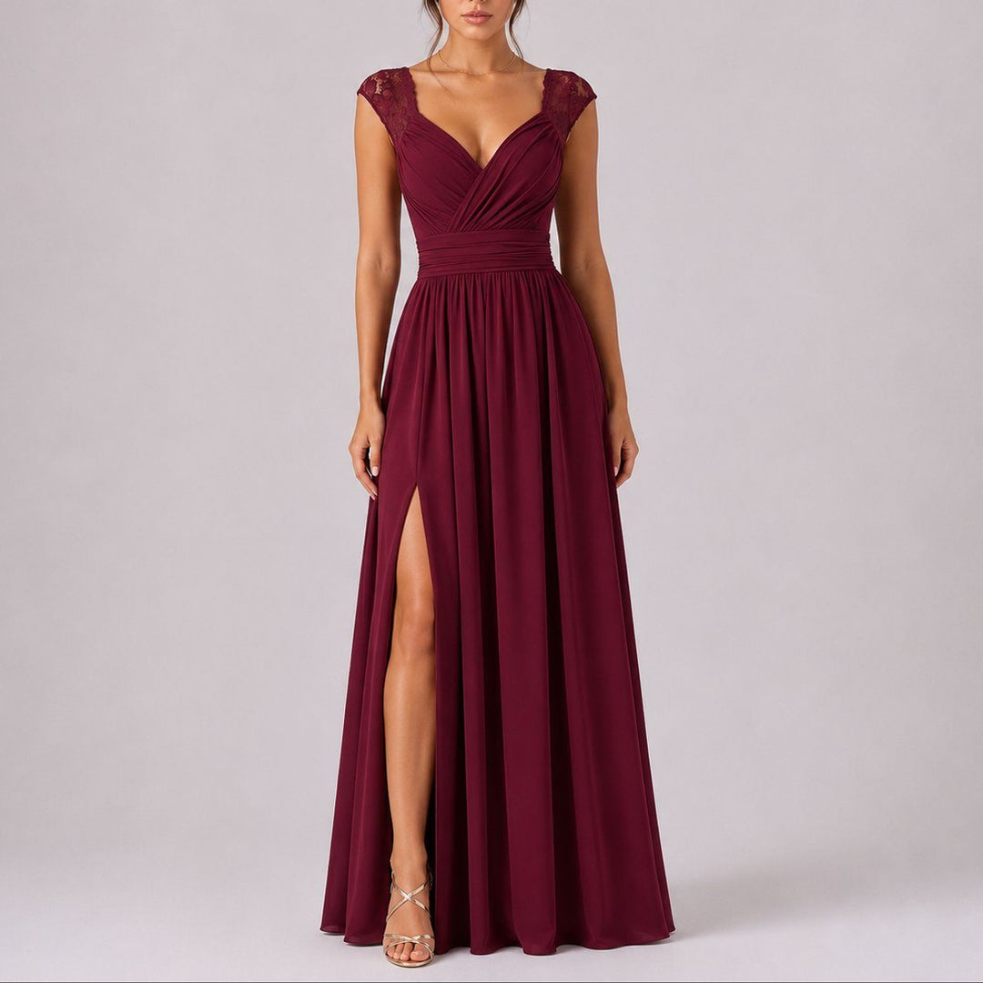 Lace Shoulder Wedding Guest Maxi Dress