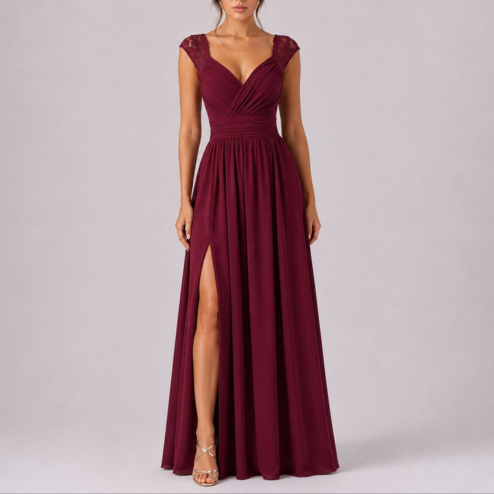 Lace Shoulder Wedding Guest Maxi Dress