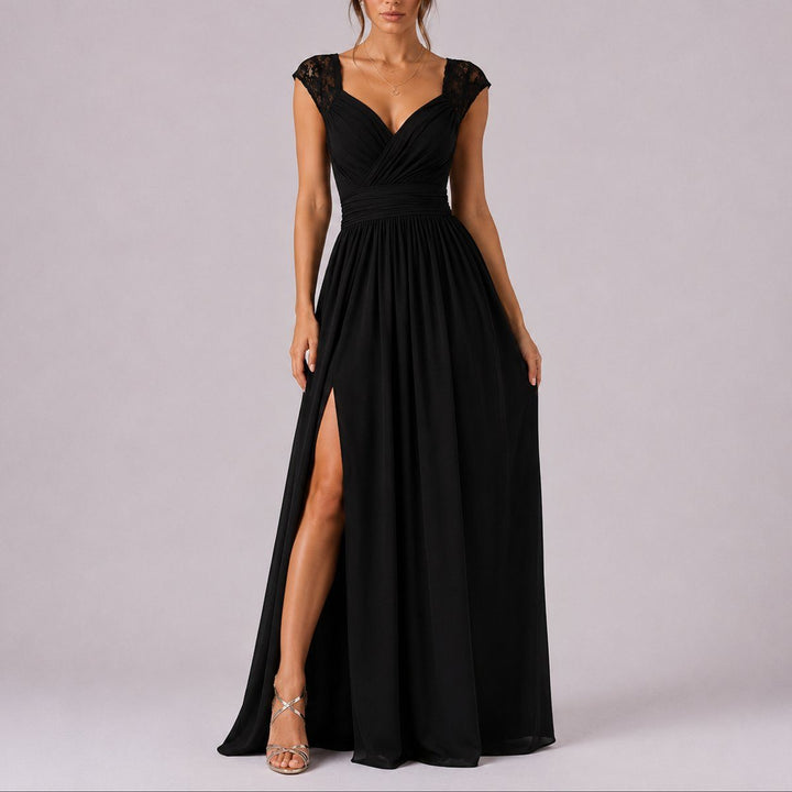 Lace Shoulder Wedding Guest Maxi Dress