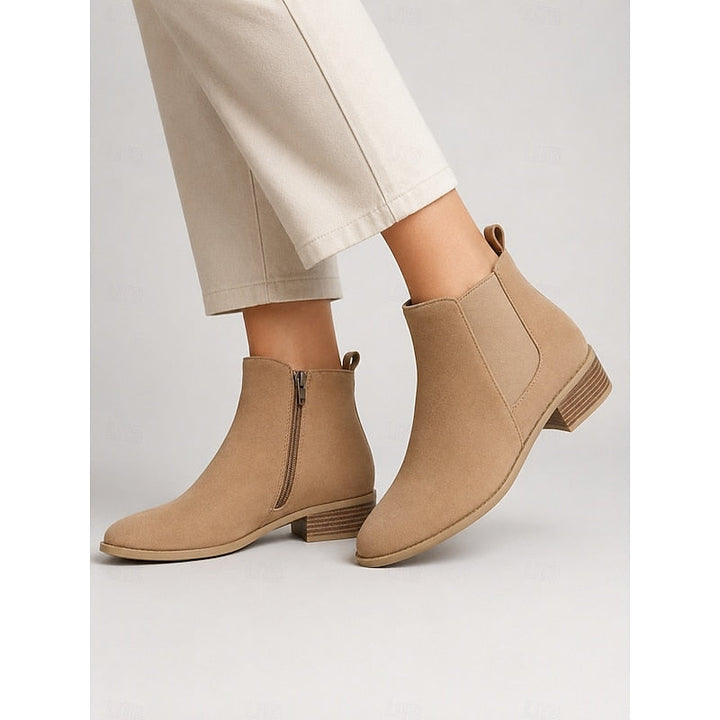 Women's Pointed Toe Chelsea Ankle Boots Low Block Heel